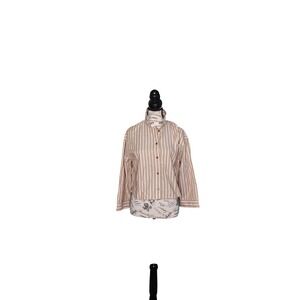 Everlane The Woven Pajama Top Brown White Stripe | Size XS | 100% Cotton |